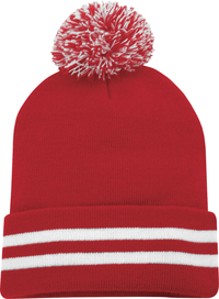 Customize this pom pom with your logo and have some fun this winter featuring a striped cuff and fun pom pom.