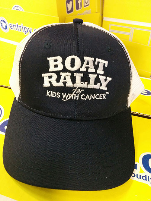 Custom embroidered cap for participants at the rally for kids.
