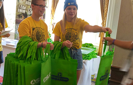 Entripy client's wearing custom t-shirts, embroidered toques and giving out custom totes as giveaways.
