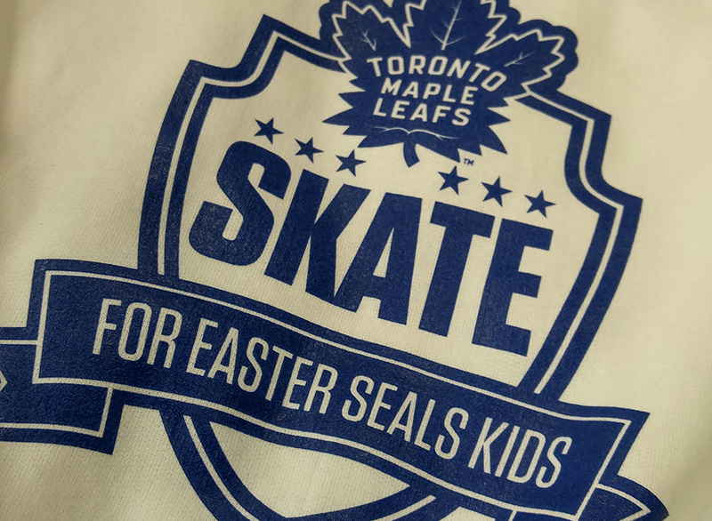 Custom t-shirt printed for Easter Seals Skate with the Toronto Maple Leafs team.