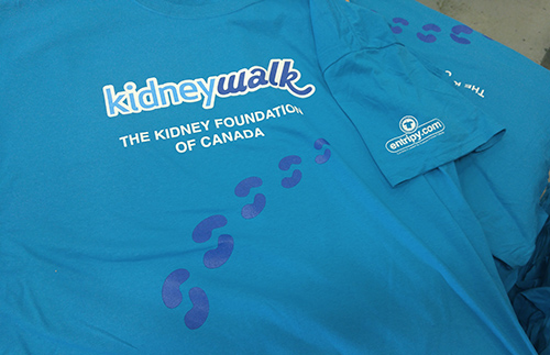 Entripy printed custom t-shirts for Kidney Walk charity fundraising event.