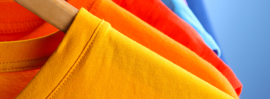 Colourful close up of t-shirts. Entripy's top 5 custom t-shirts.