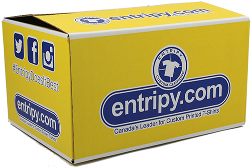 Entripy shipping box with guaranteed custom clothing in 7 business days.
