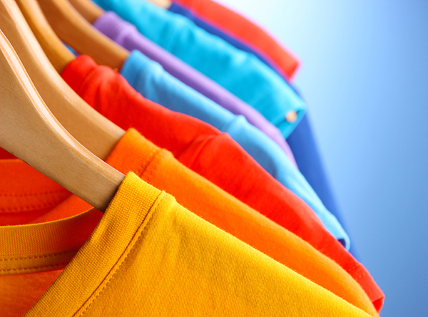 Colourful custom printed t-shirts for screen-printing.