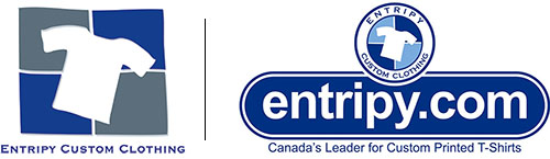 Entripy logos compared from the old custom clothing logo to the new one.