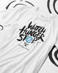 Michael Kors supporting a hunger charity with custom design shirts with Watch Hunger Stop text.