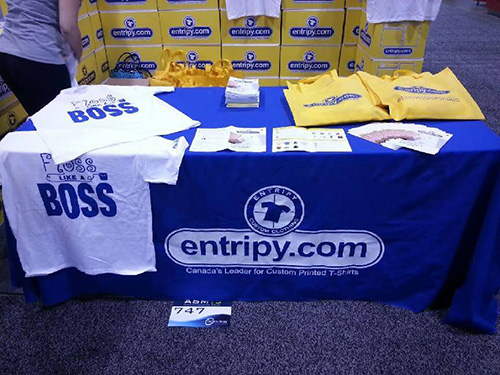 Custom t-shirts printed for corporate tradeshows. Cost-effective promotional giveaways.