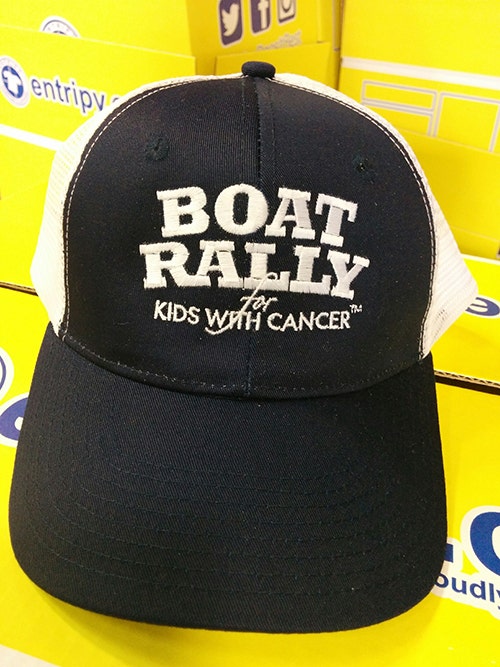 Custom embroidered cap for participants at the rally for kids.