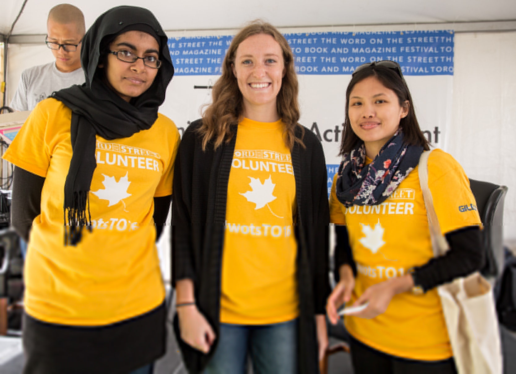 Volunteers at The Word on the Street festival wearing screen-printed custom t-shirts.