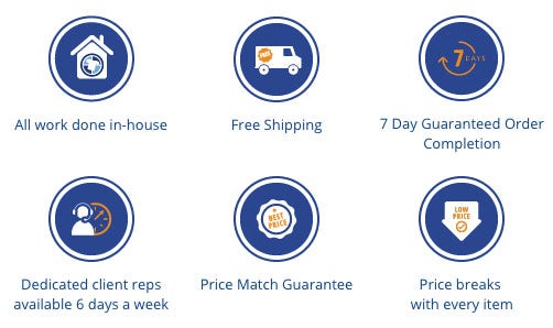 Entripy's custom clothing orders done in-house with price match guarantee, live chat, and guaranteed order in 5 days.